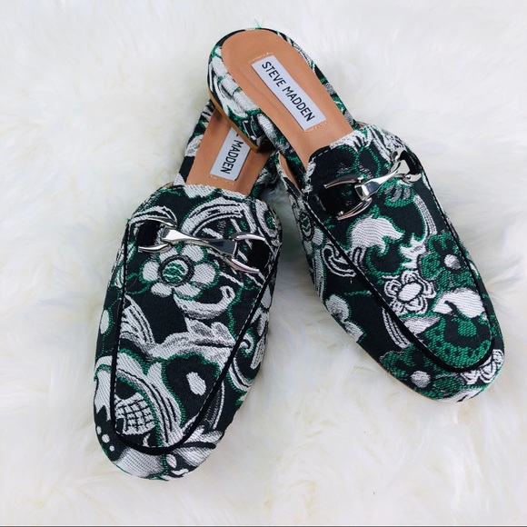 Steve Madden Shoes - Steve Madden Green, Black & Green Embroidered Mule